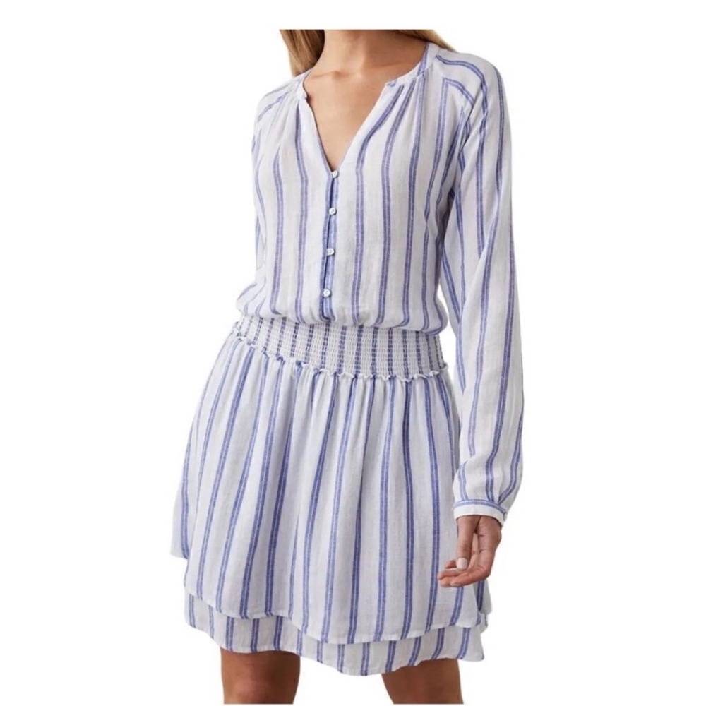 Rails Long Sleeve Blue and White Striped Dress